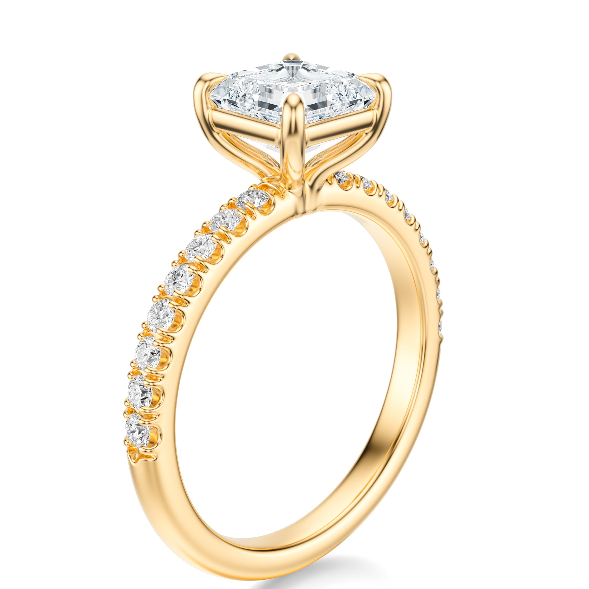 Signature Solitaire Asscher Engagement Ring - Yellow Gold Pavé Band - Side View