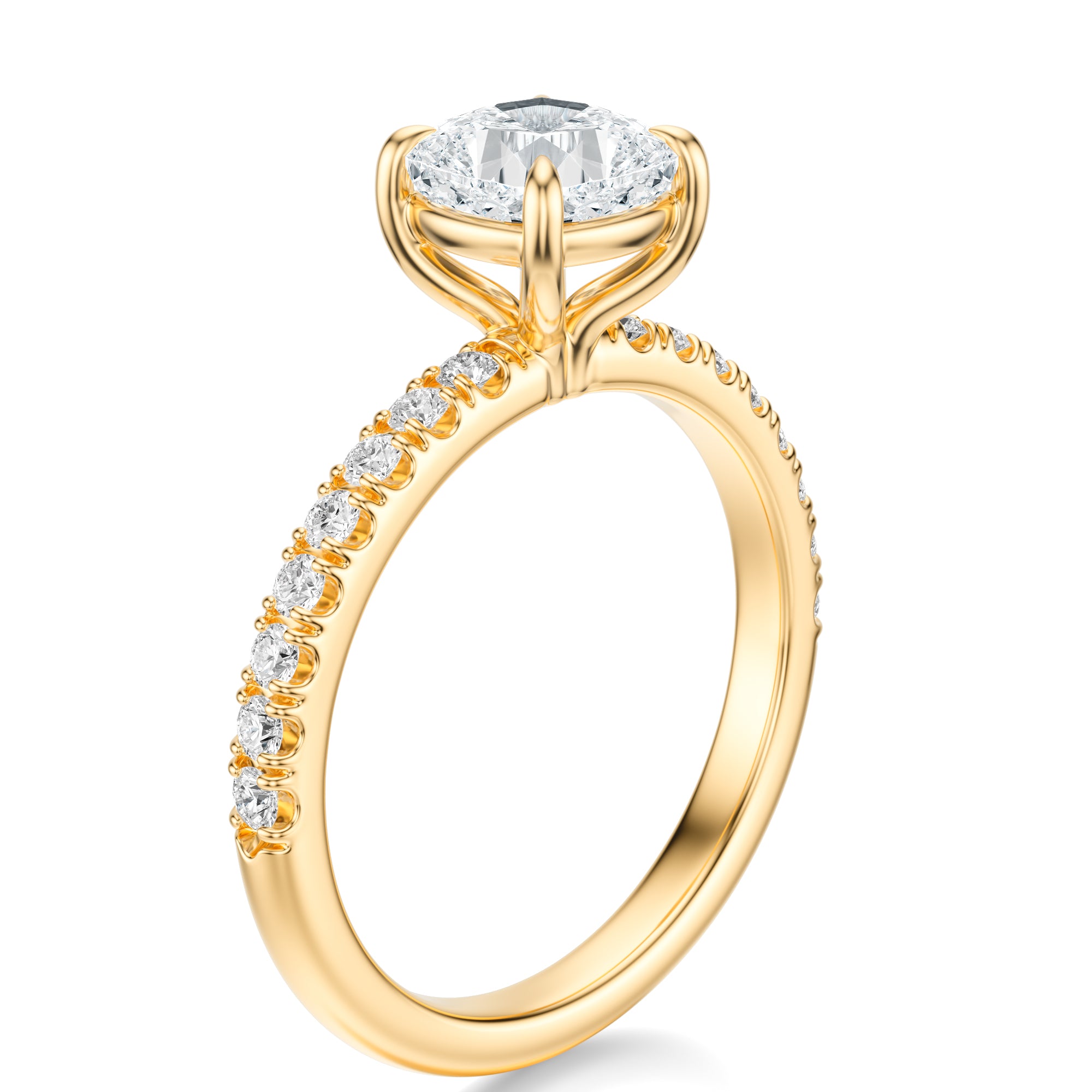 Signature Solitaire Cushion Engagement Ring - Yellow Gold Pavé Band - Side View