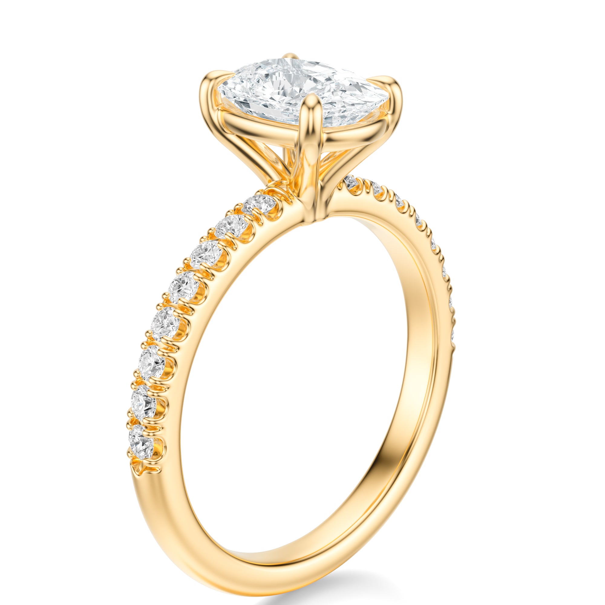 Signature Solitaire Elongated Cushion Engagement Ring - Yellow Gold Pavé Band - Side View