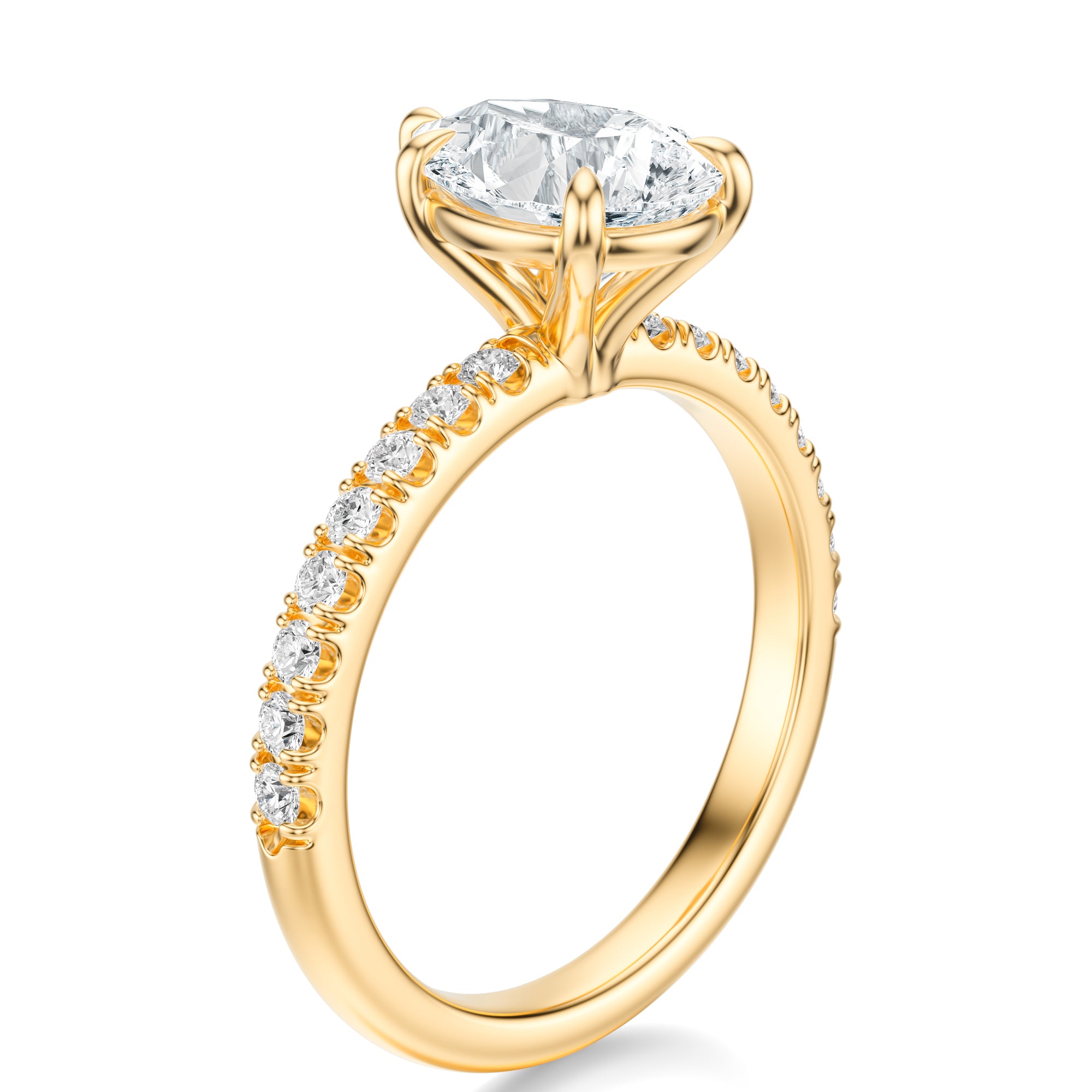 Signature Solitaire Pear Engagement Ring - Yellow Gold Pavé Band - Side View