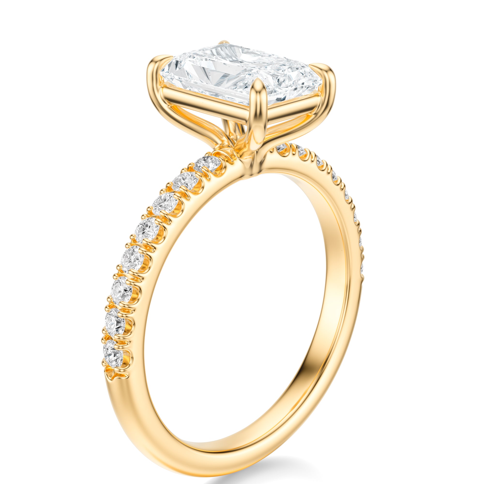 Signature Solitaire Radiant Engagement Ring - Yellow Gold Pavé Band - Side View