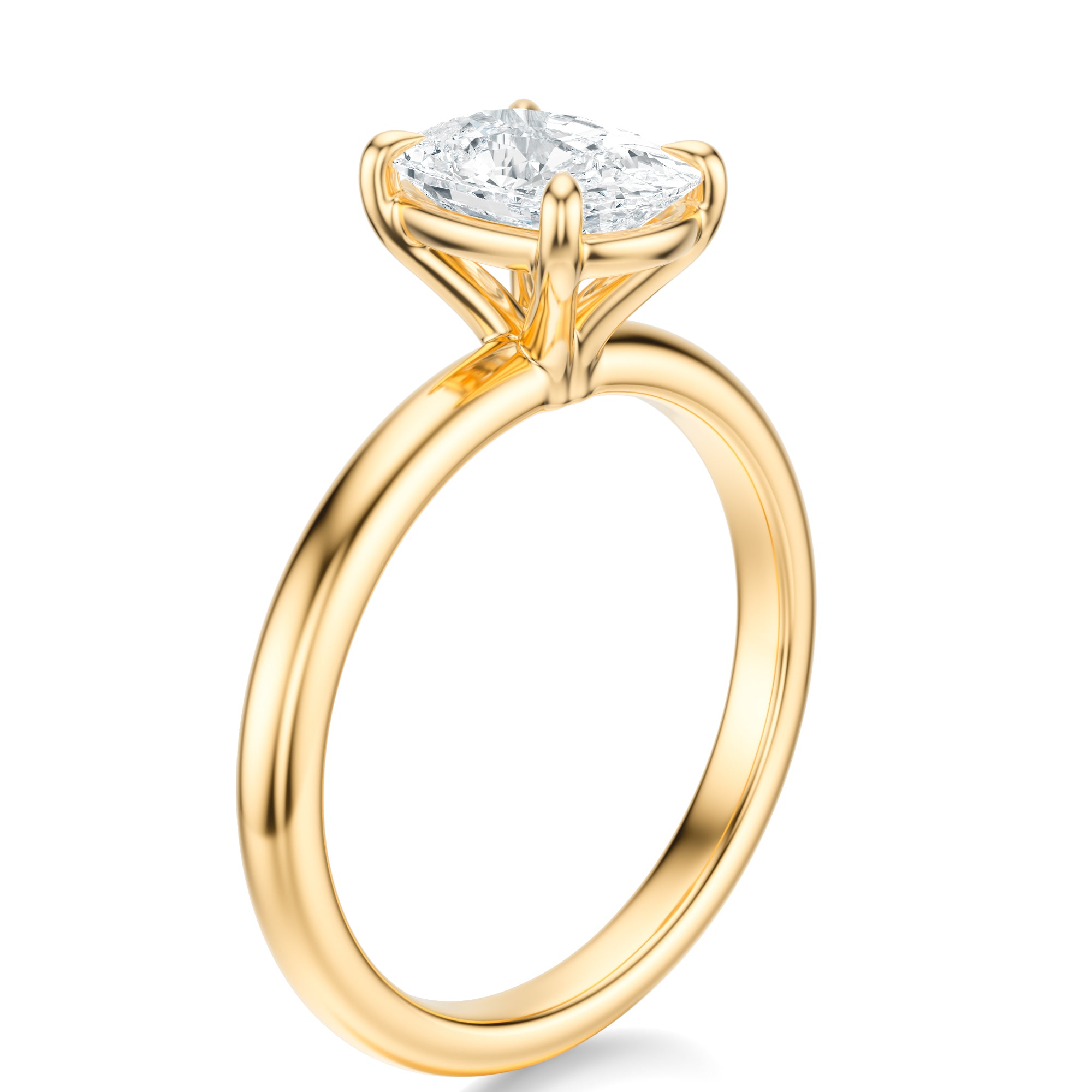 Signature Solitaire Elongated Cushion Engagement Ring - Yellow Gold Polished Band - Side View