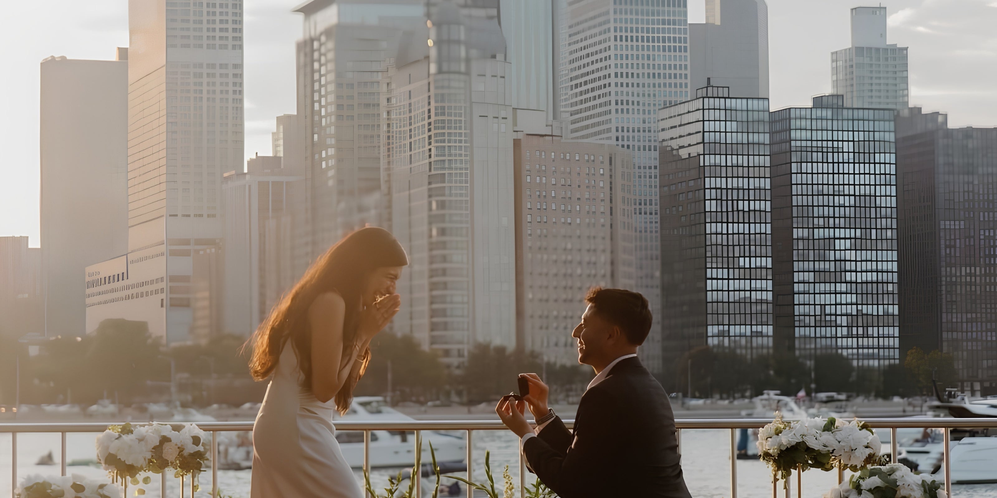 Proposal with Chicago skyline in the background