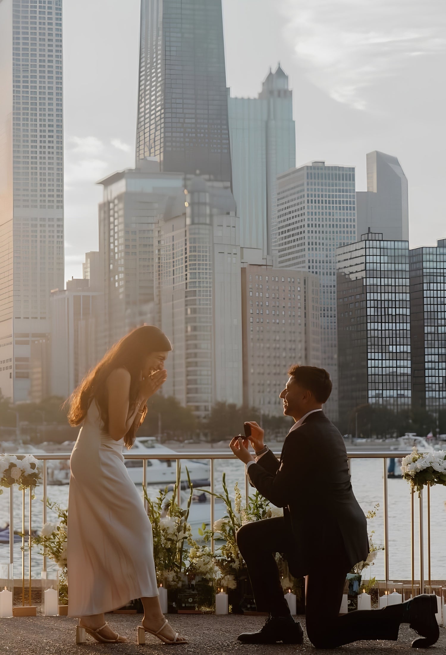 Proposal with Chicago skyline in the background