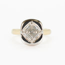 hitched yellow gold and platinum two-tone signature heirloom bezel engagement ring with lab-grown asscher diamond