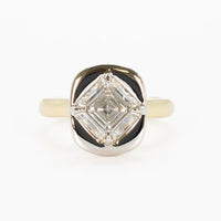 hitched yellow gold and platinum two-tone signature heirloom bezel engagement ring with lab-grown asscher diamond