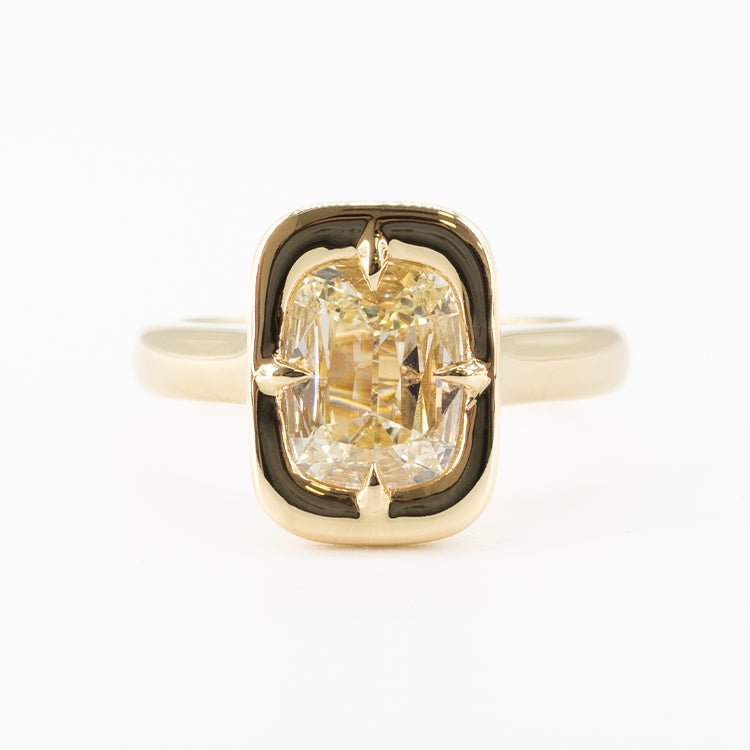 hitched yellow gold signature heirloom bezel engagement ring with natural old mine diamond
