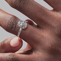 Hidden Halo Oval Engagement Ring - White Gold Polished Band - On Model View