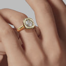 Signature Heirloom Bezel Cushion Engagement Ring - Yellow Gold Polished Band - On Model View