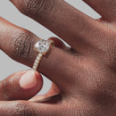 Hidden Halo Cushion Engagement Ring - Rose Gold Pavé Band - On Model View
