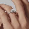 Signature Cathedral Asscher Engagement Ring - White Gold Pavé Band - On Model View