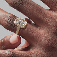 Signature Heirloom Bezel Elongated Cushion Engagement Ring - Rose Gold Polished Band - On Model View