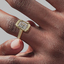 Signature Heirloom Bezel Emerald Engagement Ring - Yellow Gold Polished Band - On Model View