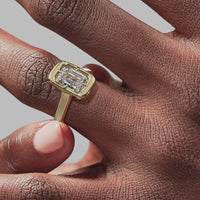 Signature Heirloom Bezel Emerald Engagement Ring - Yellow Gold Polished Band - On Model View