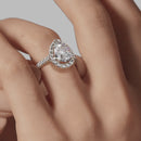 Halo Pear Engagement Ring - White Gold Pavé Band - On Model View
