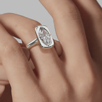 Signature Heirloom Bezel Marquise Engagement Ring - White Gold Polished Band - On Model View