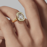 Signature Heirloom Bezel Oval Engagement Ring - Yellow Gold Polished Band - On Model View