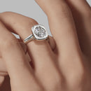 Signature Heirloom Bezel Cushion Engagement Ring - White Gold Polished Band - On Model View