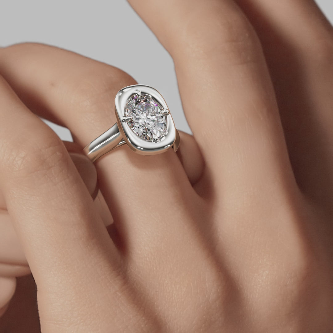 Signature Heirloom Bezel Oval Engagement Ring - White Gold Polished Band - On Model View