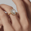 Signature Halo Oval Engagement Ring - Yellow Gold Polished Band - On Model View