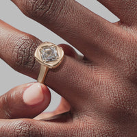 Signature Heirloom Bezel Asscher Engagement Ring - Rose Gold Polished Band - On Model View