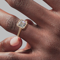 Bezel Asscher Engagement Ring - Rose Gold Polished Band - On Model View