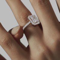 Halo Radiant Engagement Ring - White Gold Pavé Band - On Model View