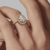 Signature Halo Pear Engagement Ring - Yellow Gold Pavé Band - On Model View