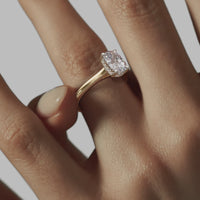 Cathedral Hidden Halo Elongated Cushion Engagement Ring - Yellow Gold Polished Band - On Model View