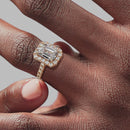 Halo Emerald Engagement Ring - Rose Gold Pavé Band - On Model View