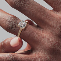 Cathedral Hidden Halo Asscher Engagement Ring - Rose Gold Polished Band - On Model View