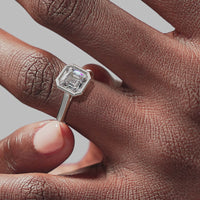 Bezel Asscher Engagement Ring - White Gold Polished Band - On Model View
