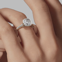 Bezel Cushion Engagement Ring - White Gold Polished Band - On Model View