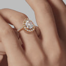Halo Pear Engagement Ring - Rose Gold Pavé Band - On Model View