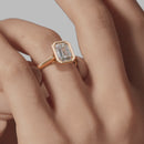 Bezel Emerald Engagement Ring - Rose Gold Polished Band - On Model View
