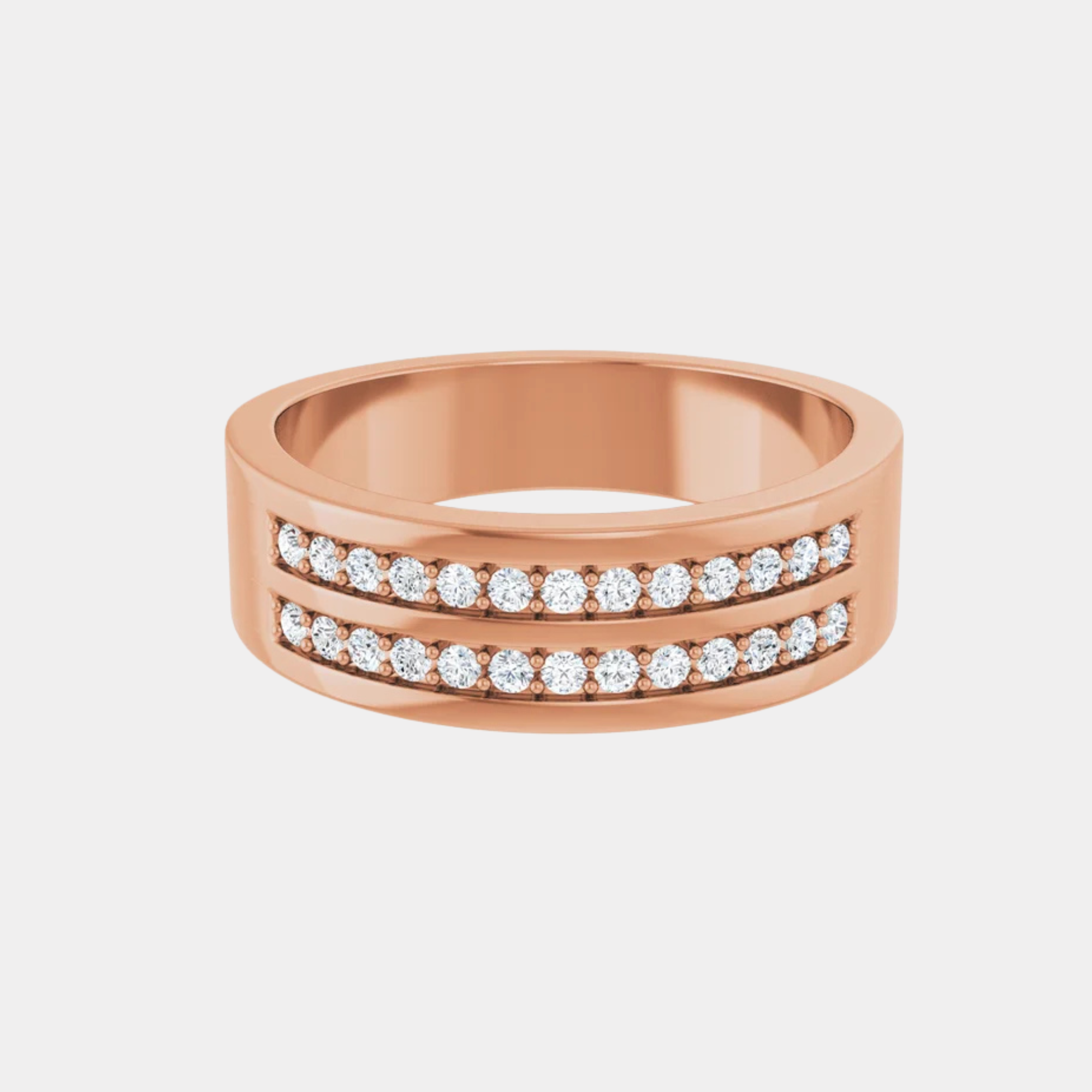 rose gold double row tapered mens diamond wedding band