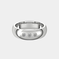 hitched men's platinum classic wedding band with trio of diamonds in 6mm width