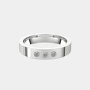 hitched men's platinum flat wedding band with trio of diamonds in 4mm width