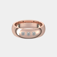 hitched men's rose gold classic wedding band with trio of diamonds in 6mm width