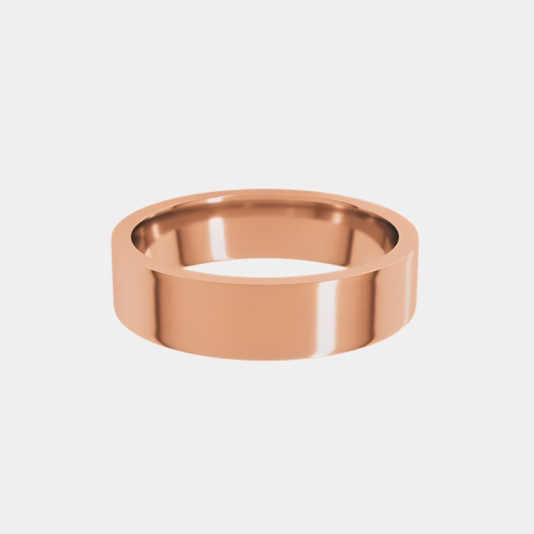 hitched men's rose gold flat wedding band in a 5mm width