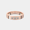 hitched men's rose gold flat wedding band with trio of diamonds in 4mm width