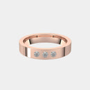 hitched men's rose gold flat wedding band with trio of diamonds in 4mm width