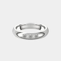 hitched men's white gold classic wedding band with trio of diamonds in 4mm width