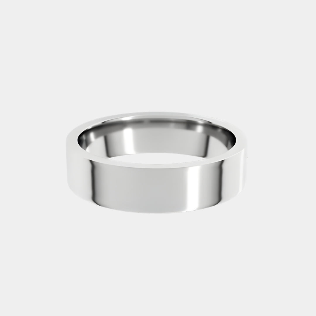 hitched men's white gold flat wedding band in a 5mm width
