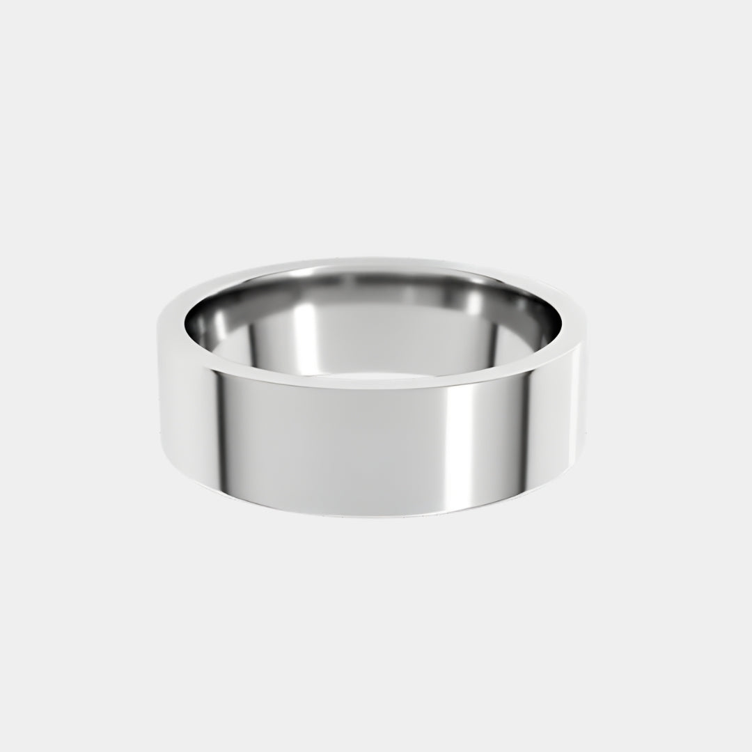 hitched men's white gold flat wedding band in a 6mm width