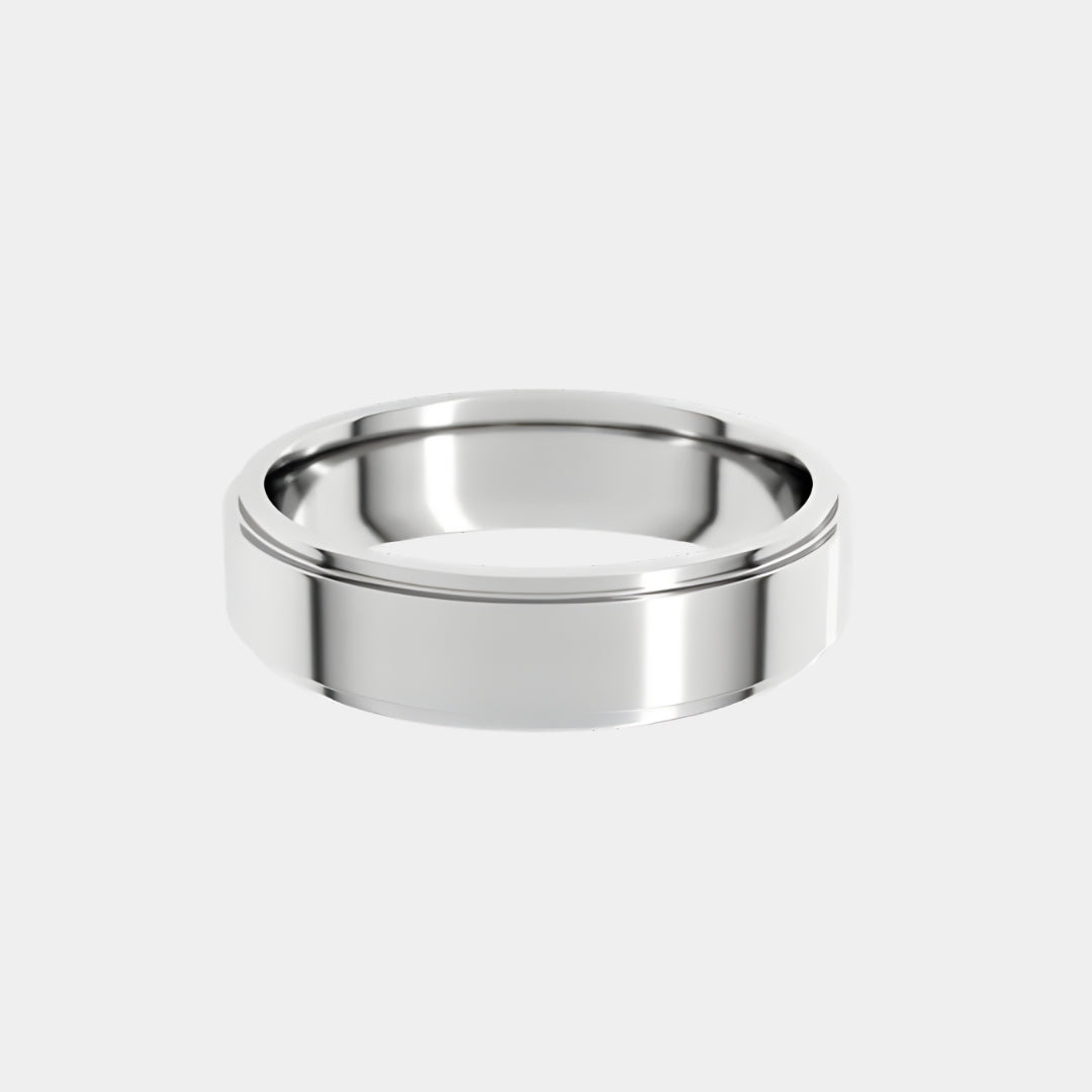hitched men's white gold stepped edge wedding band in 5mm width