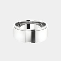 hitched men's white gold stepped edge wedding band in 8mm width