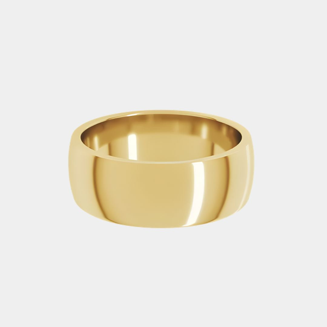 hitched men's yellow gold classic wedding band in a 7mm width