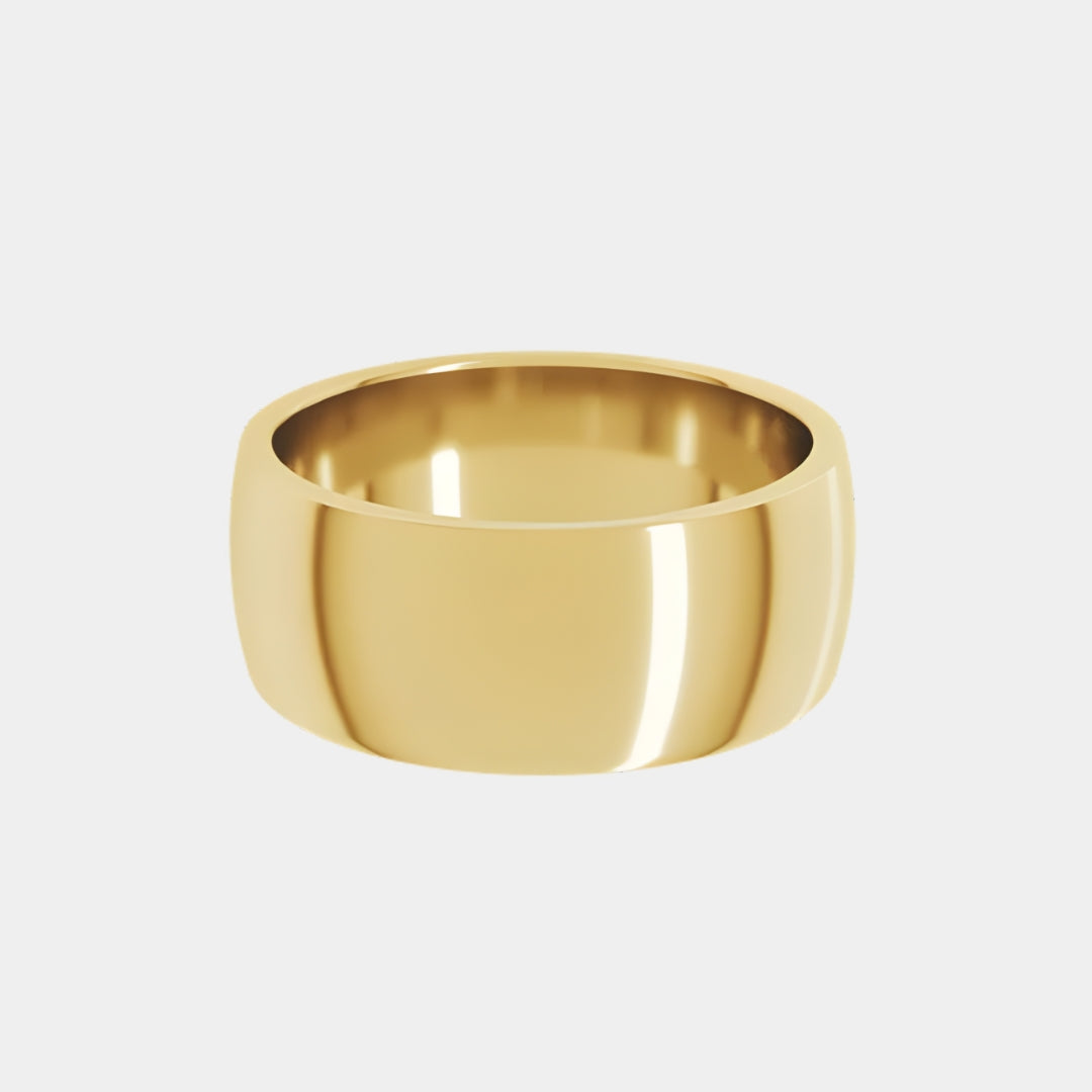 hitched men's yellow gold classic wedding band in a 8mm width