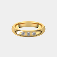 hitched men's yellow gold classic wedding band with trio of diamonds in 4mm width